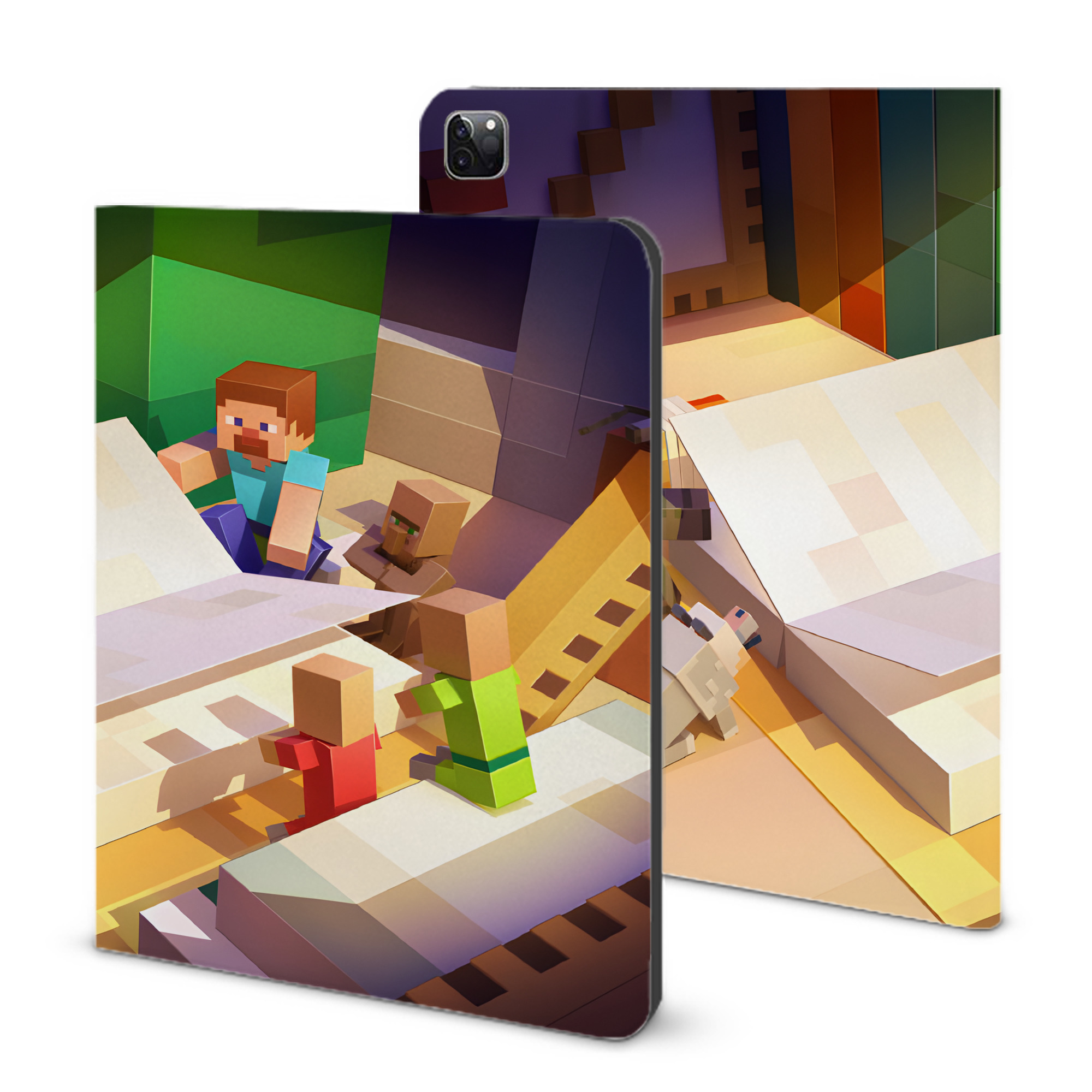 （画像用） マインクラフト ブロックの世界 Minecraft MC Block world IPad ケース ブック型 PUレザー TPU 耐衝撃 軽量 薄型 ペン収納なし 全面保護 IPad 各モデル対応